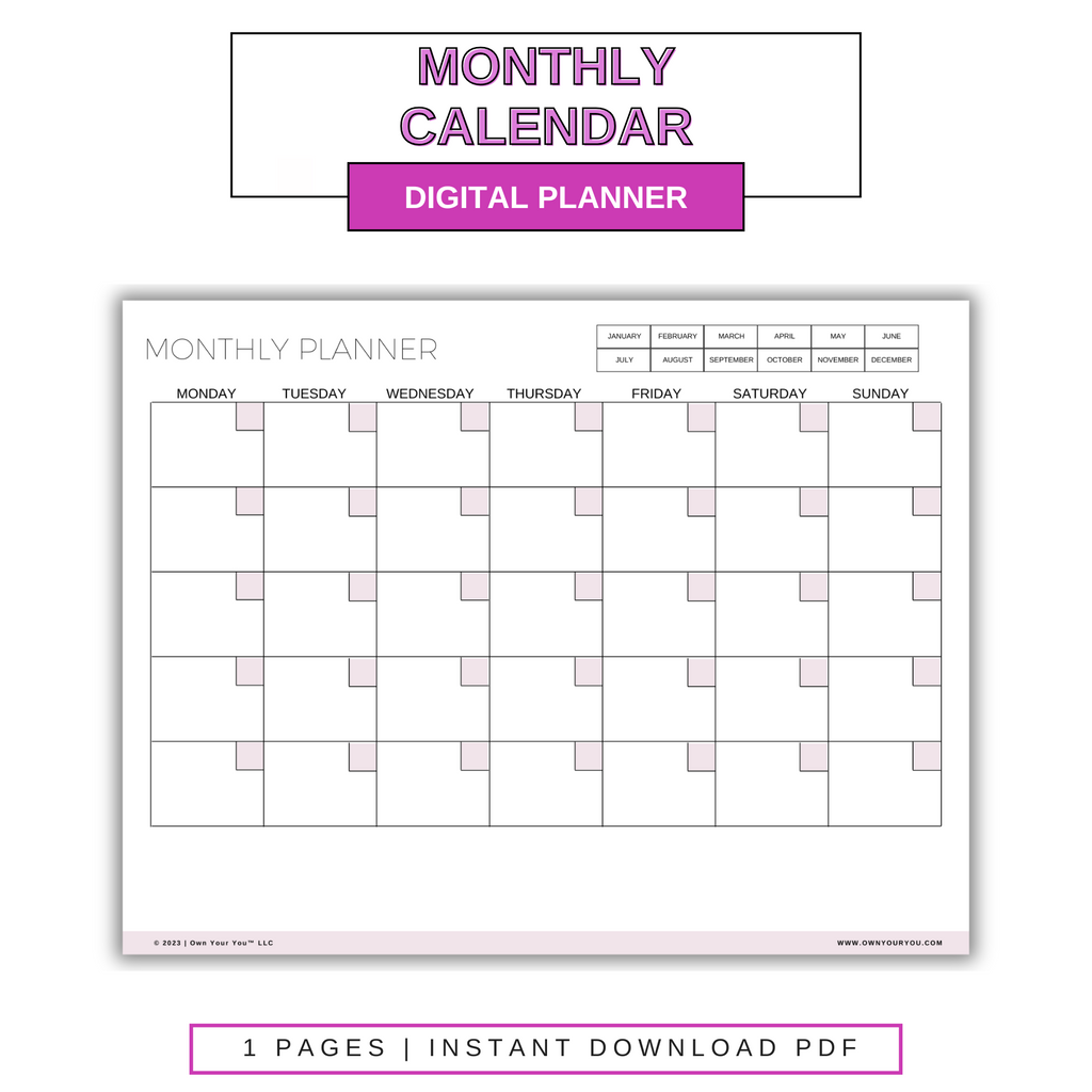 Digital Monthly Calendar