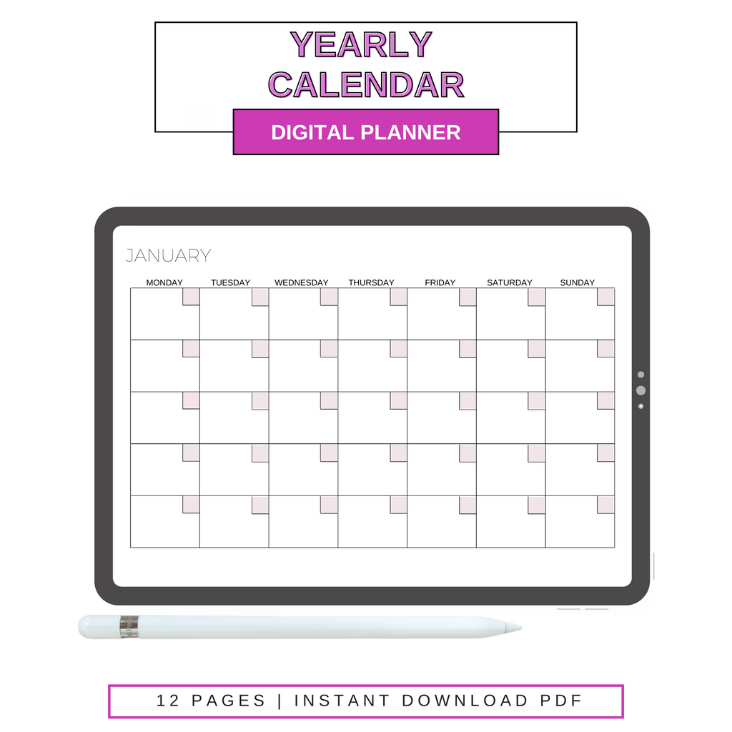 Digital Blank Yearly Calendar