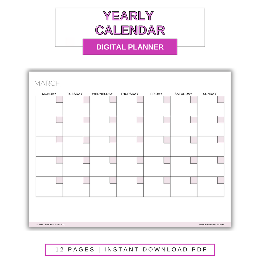 Digital Blank Yearly Calendar