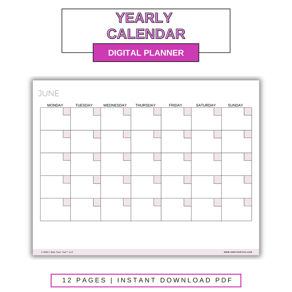 Digital Blank Yearly Calendar