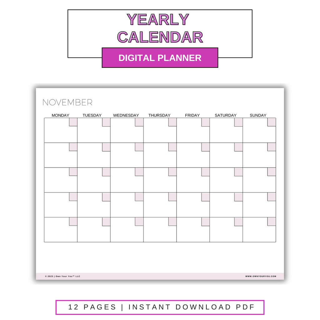 Digital Blank Yearly Calendar