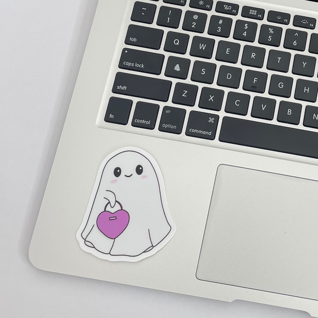 Ghost Holding a Heart Purse Sticker