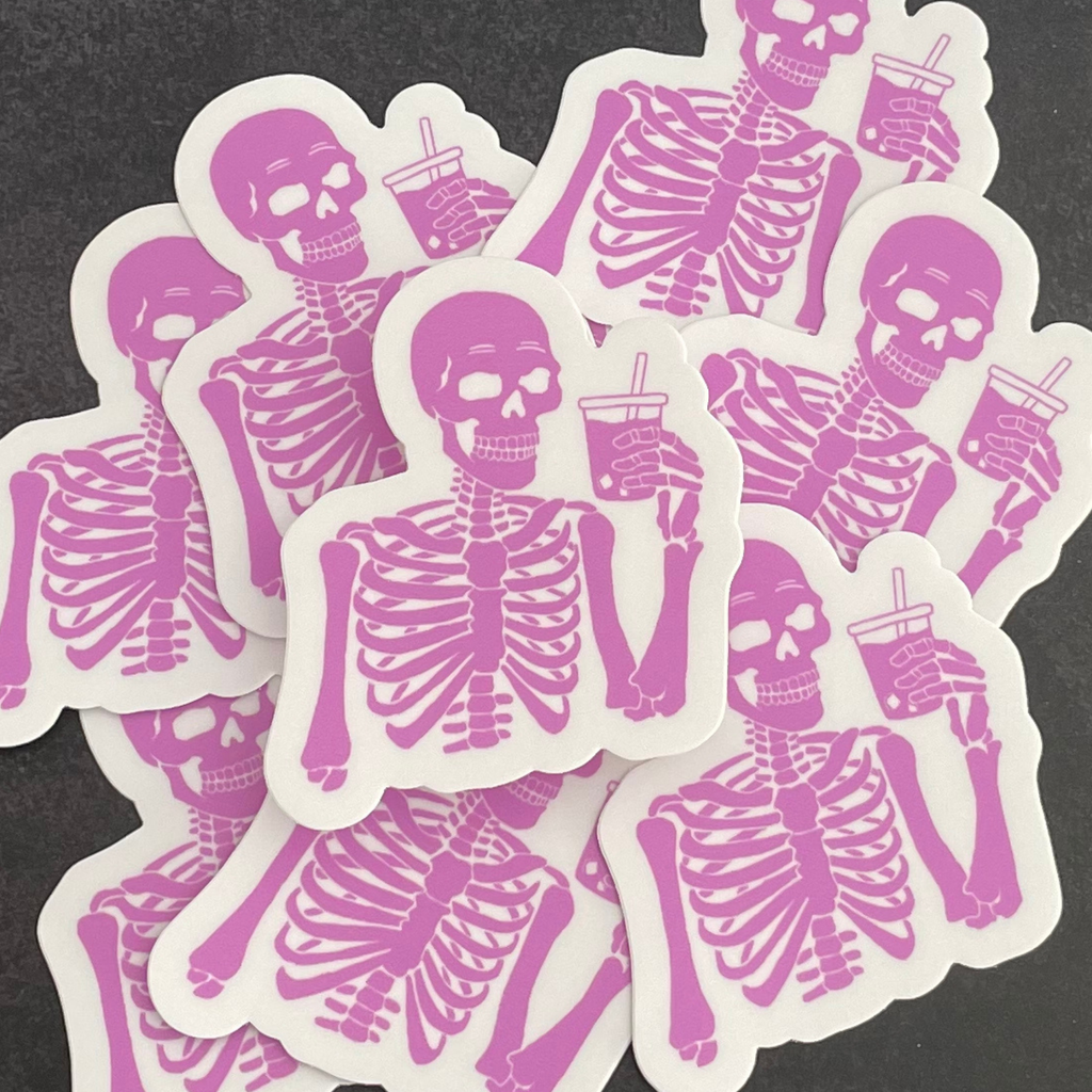 Skeleton Sipping Coffee Sticker