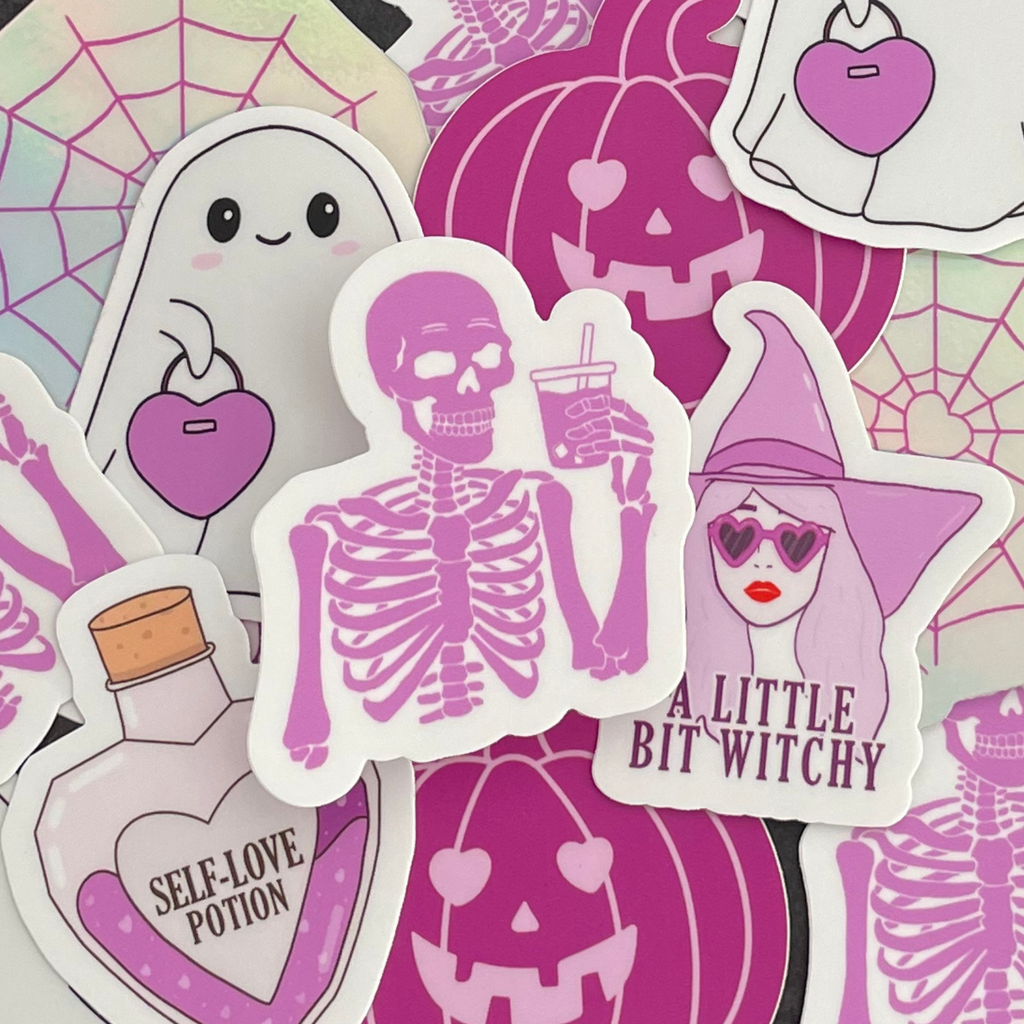 Skeleton Sipping Coffee Sticker